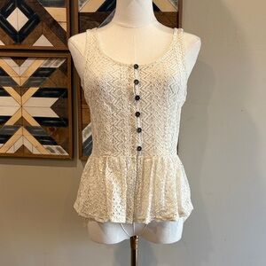 Vintage Pinky Ivory Lace Peplum Camisole with Front Buttons size Medium